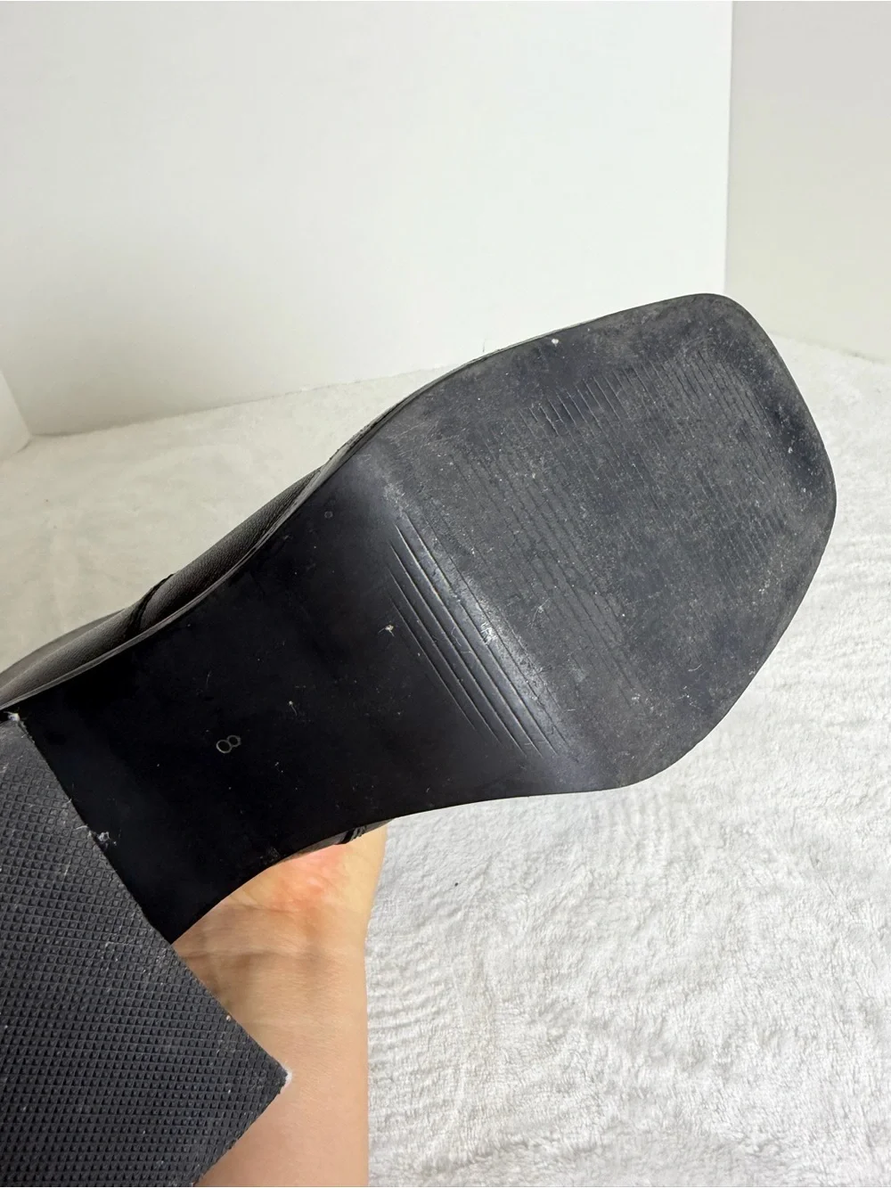 Steven Madden Black Leather Square-Toe Block Heel Ankle Boots Size 8
